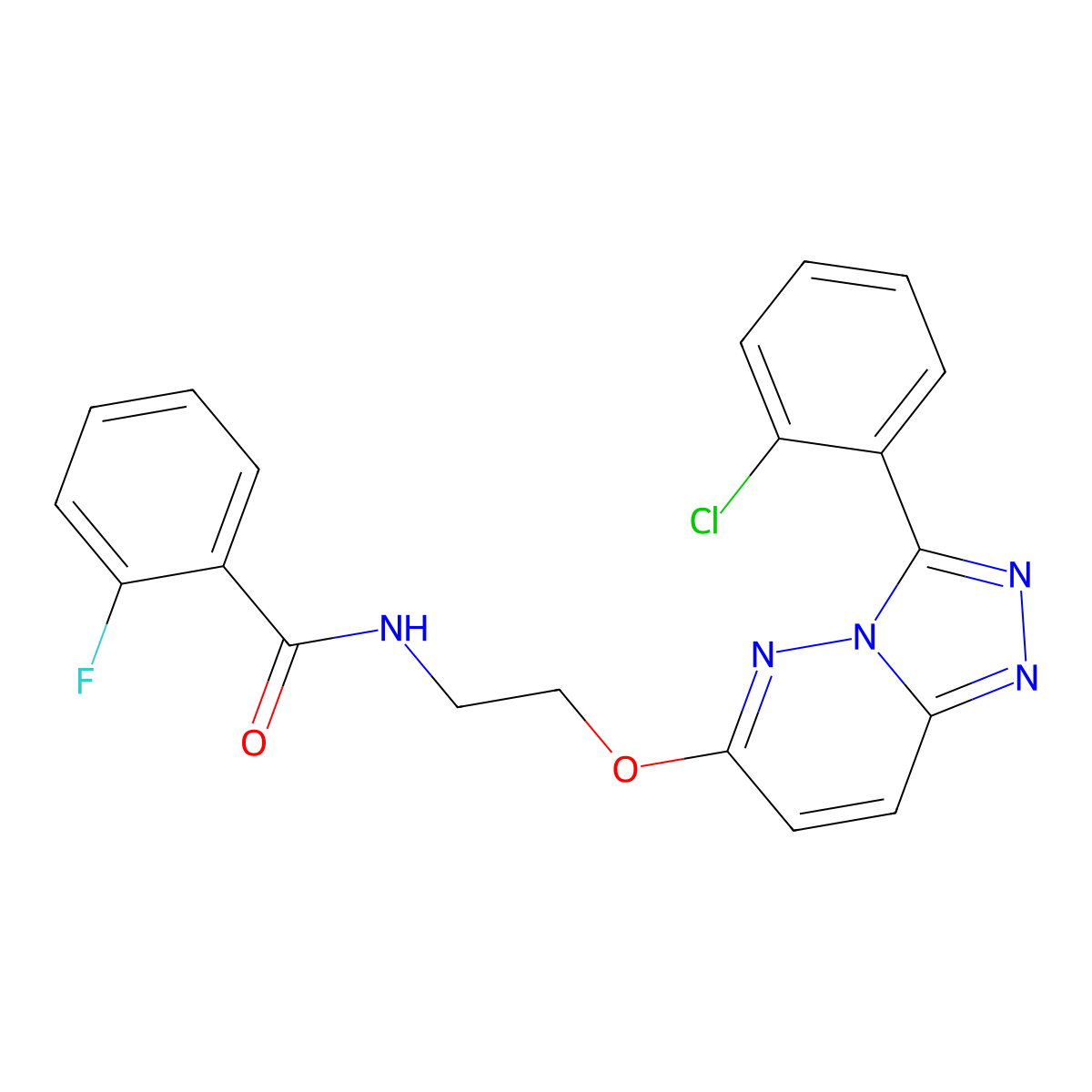 N-(2-((3-(2-chlorophenyl)-[1,2,4]triazolo[4,3-b]pyridazin-6-yl)oxy)ethyl)-2-fluorobenzamide molecular structure, CAS 1021099-06-8