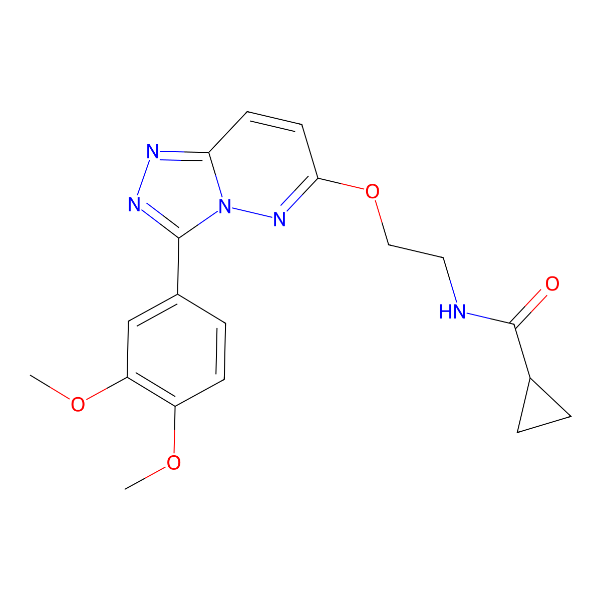 N-(2-((3-(3,4-dimethoxyphenyl)-[1,2,4]triazolo[4,3-b]pyridazin-6-yl)oxy)ethyl)cyclopropanecarboxamide molecular structure, CAS 1021099-15-9