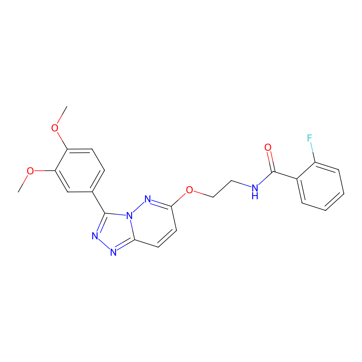 N-(2-((3-(3,4-dimethoxyphenyl)-[1,2,4]triazolo[4,3-b]pyridazin-6-yl)oxy)ethyl)-2-fluorobenzamide molecular structure, CAS 1021099-18-2
