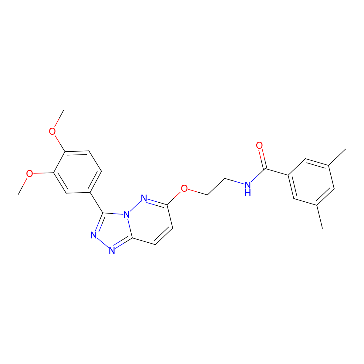 N-(2-((3-(3,4-dimethoxyphenyl)-[1,2,4]triazolo[4,3-b]pyridazin-6-yl)oxy)ethyl)-3,5-dimethylbenzamide molecular structure, CAS 1021099-25-1