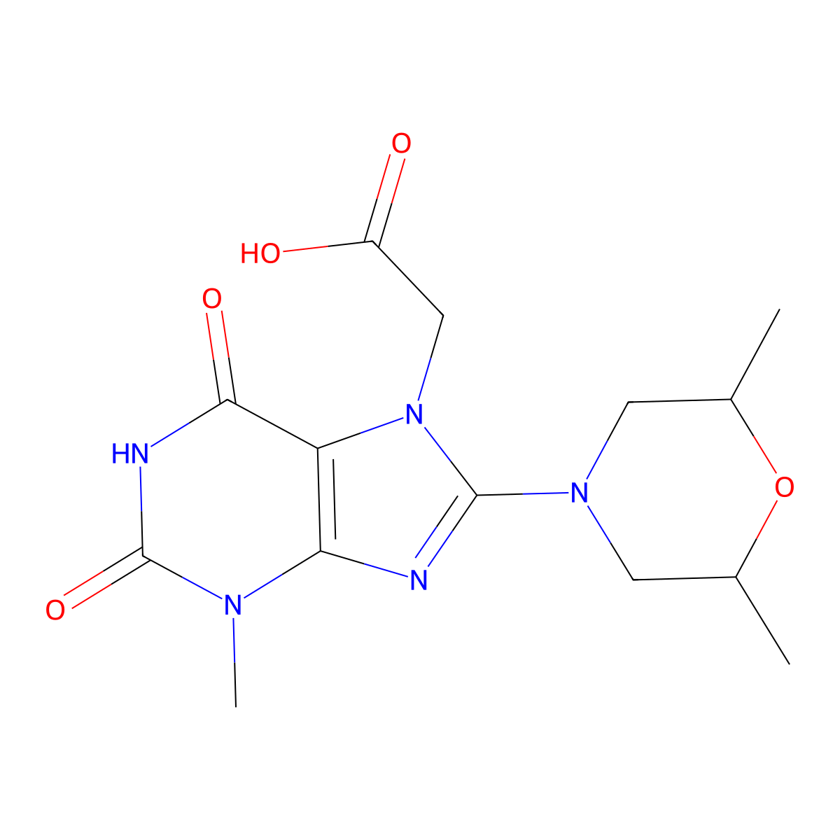 2-(8-(2,6-dimethylmorpholino)-3-methyl-2,6-dioxo-2,3-dihydro-1H-purin-7(6H)-yl)acetic acid molecular structure, CAS 1021099-29-5