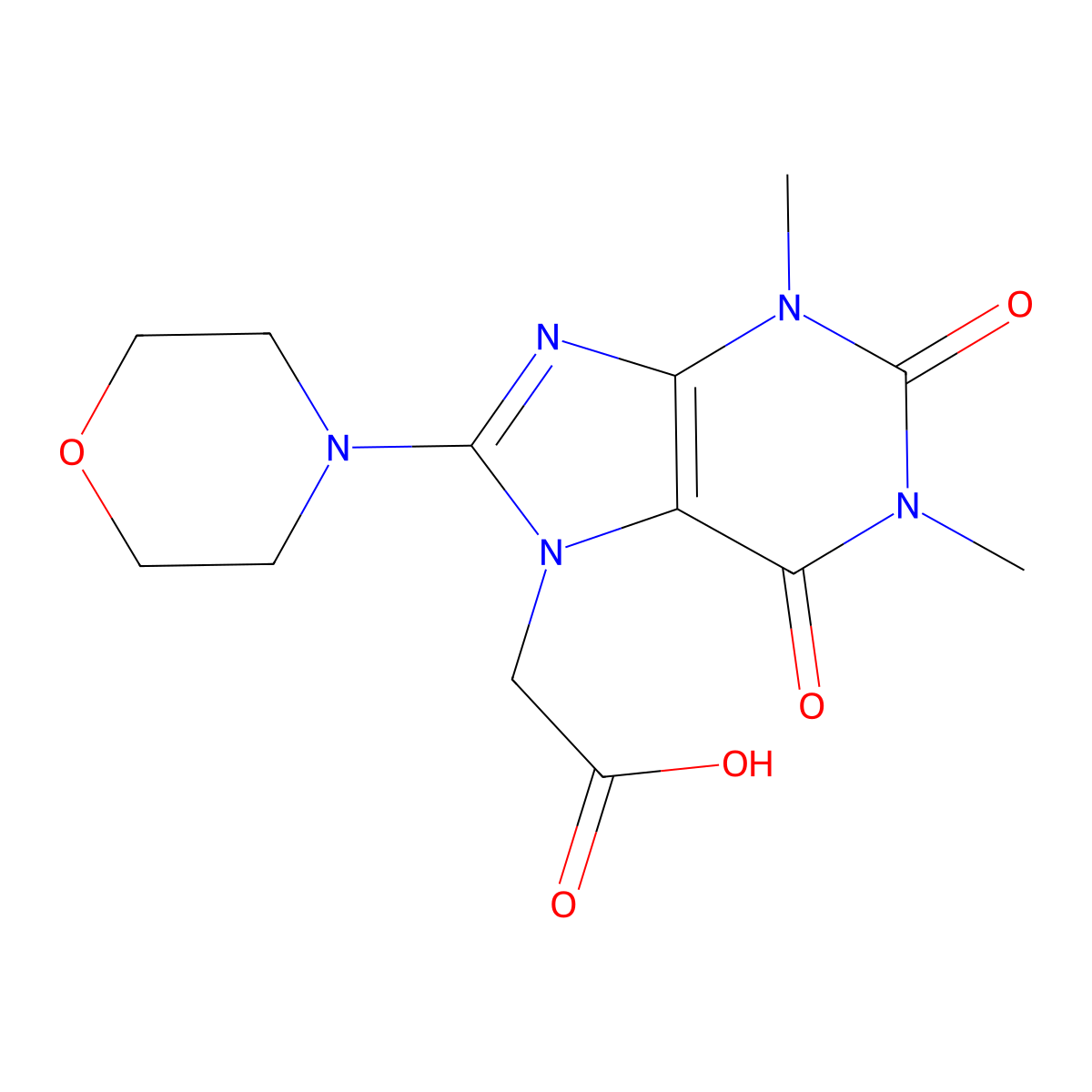2-(1,3-dimethyl-8-morpholino-2,6-dioxo-2,3-dihydro-1H-purin-7(6H)-yl)acetic acid molecular structure, CAS 1021099-33-1