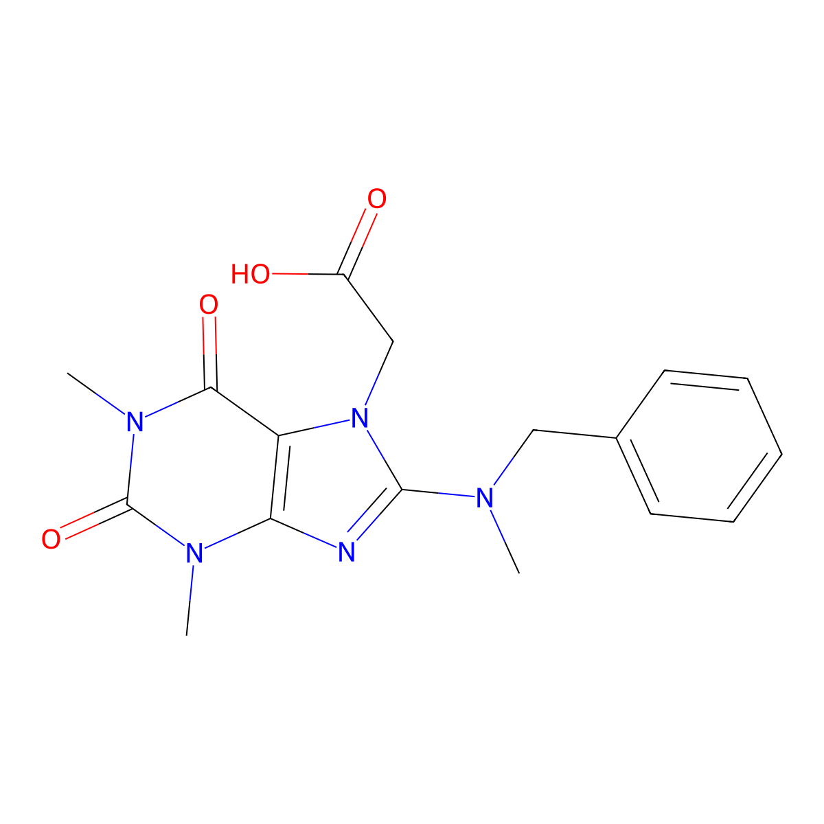 2-(8-(benzyl(methyl)amino)-1,3-dimethyl-2,6-dioxo-2,3-dihydro-1H-purin-7(6H)-yl)acetic acid molecular structure, CAS 1021099-41-1