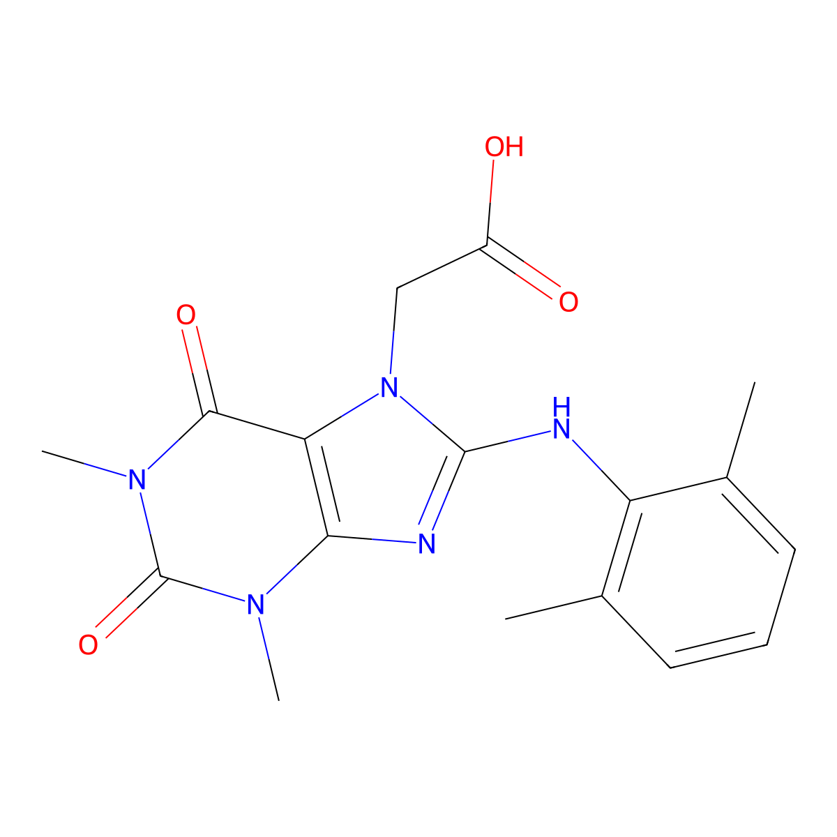 2-(8-((2,6-dimethylphenyl)amino)-1,3-dimethyl-2,6-dioxo-2,3-dihydro-1H-purin-7(6H)-yl)acetic acid molecular structure, CAS 1021099-58-0