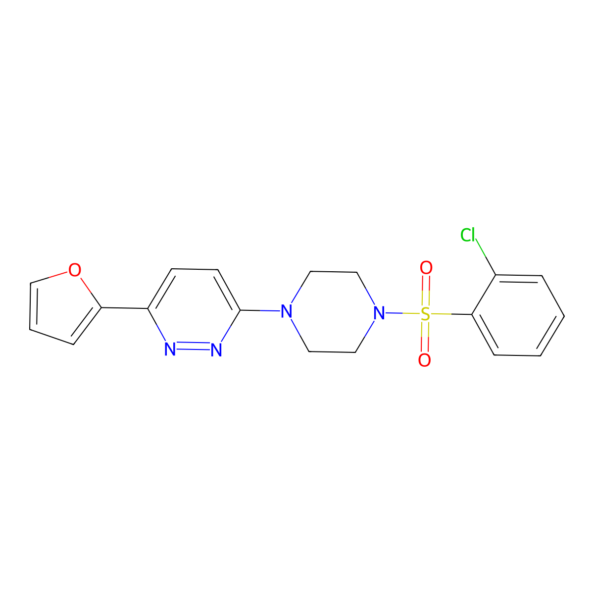 3-(4-((2-Chlorophenyl)sulfonyl)piperazin-1-yl)-6-(furan-2-yl)pyridazine molecular structure, CAS 1021099-83-1