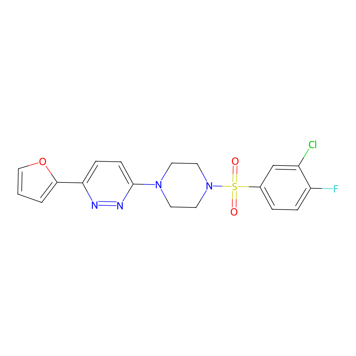 3-(4-((3-Chloro-4-fluorophenyl)sulfonyl)piperazin-1-yl)-6-(furan-2-yl)pyridazine molecular structure, CAS 1021099-89-7