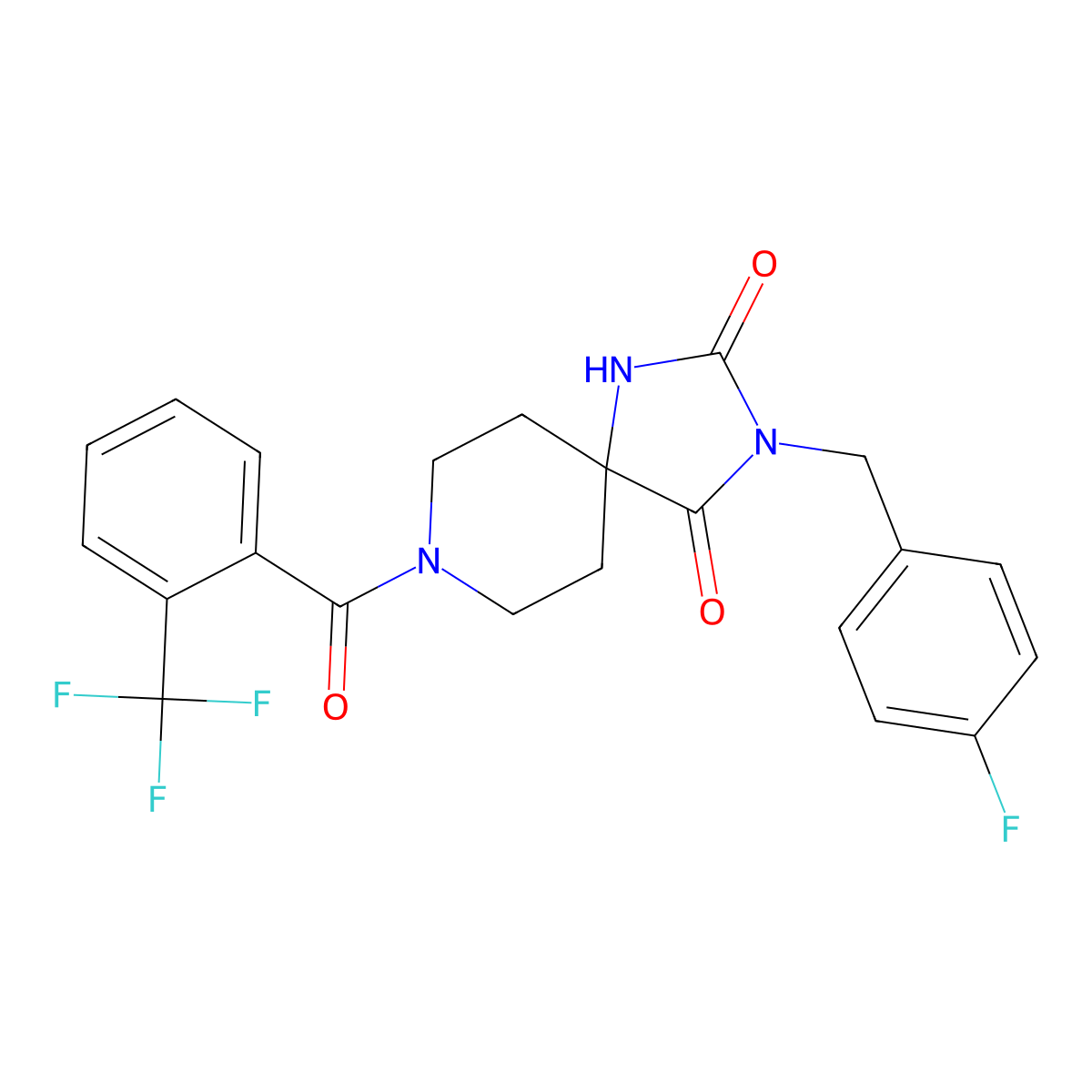 3-(4-Fluorobenzyl)-8-(2-(trifluoromethyl)benzoyl)-1,3,8-triazaspiro[4.5]decane-2,4-dione molecular structure, CAS 1021100-52-6
