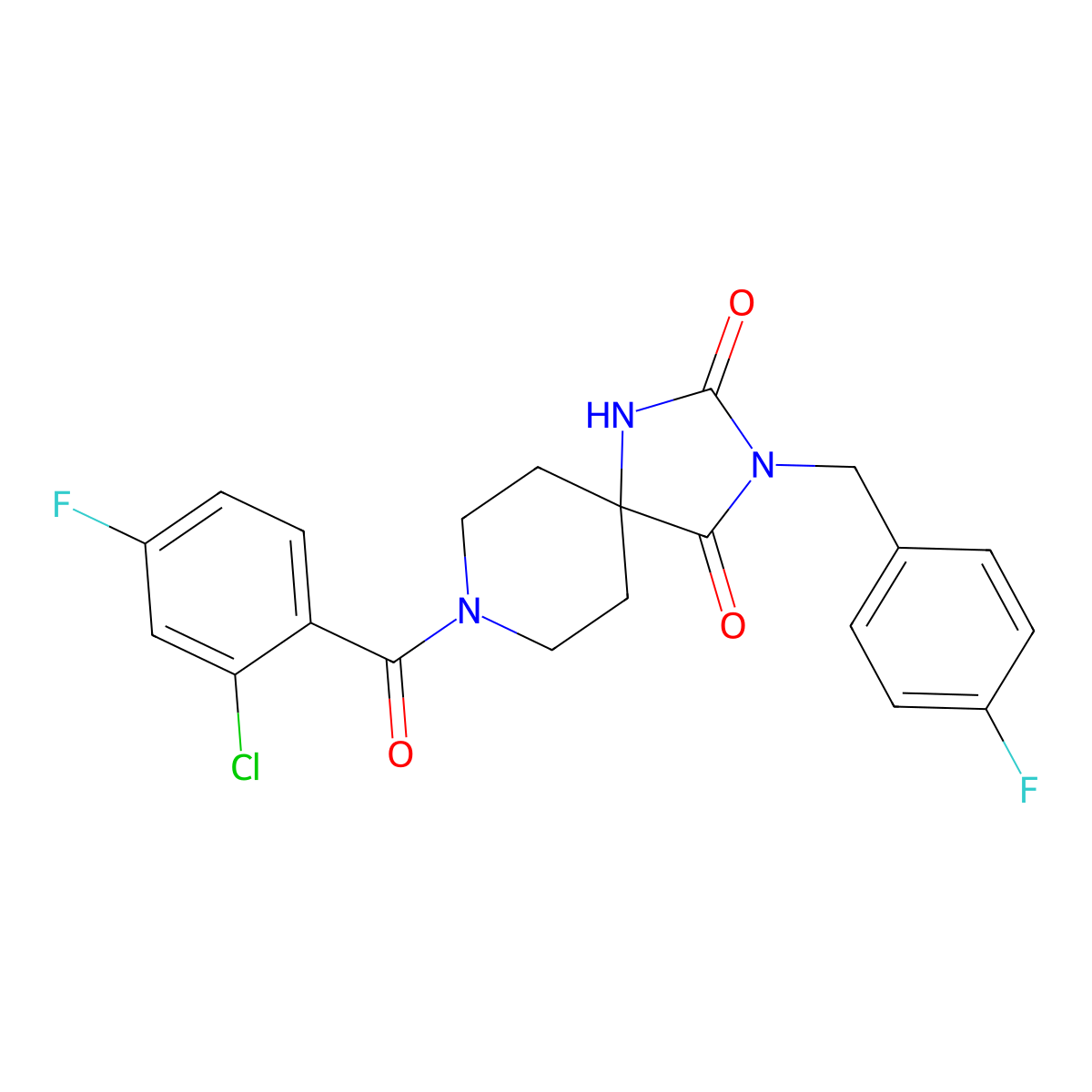 8-(2-Chloro-4-fluorobenzoyl)-3-(4-fluorobenzyl)-1,3,8-triazaspiro[4.5]decane-2,4-dione molecular structure, CAS 1021100-63-9