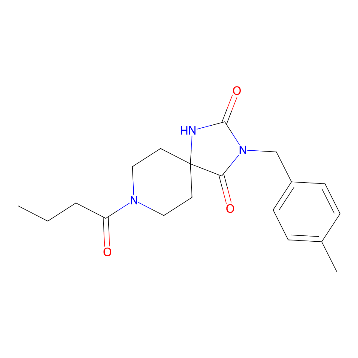 8-Butyryl-3-(4-methylbenzyl)-1,3,8-triazaspiro[4.5]decane-2,4-dione molecular structure, CAS 1021100-68-4