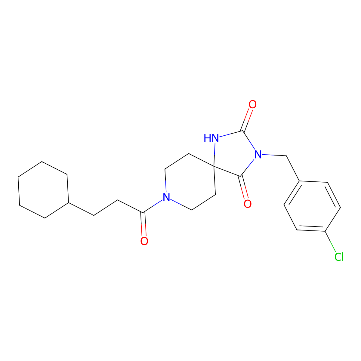 3-(4-Chlorobenzyl)-8-(3-cyclohexylpropanoyl)-1,3,8-triazaspiro[4.5]decane-2,4-dione molecular structure, CAS 1021100-88-8