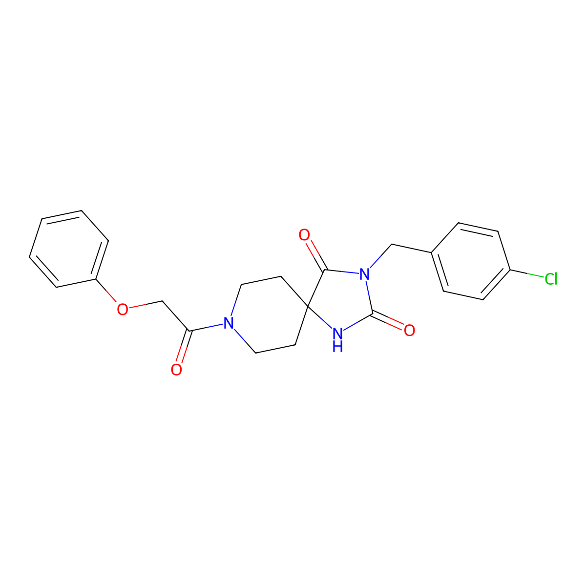 3-(4-Chlorobenzyl)-8-(2-phenoxyacetyl)-1,3,8-triazaspiro[4.5]decane-2,4-dione molecular structure, CAS 1021100-97-9