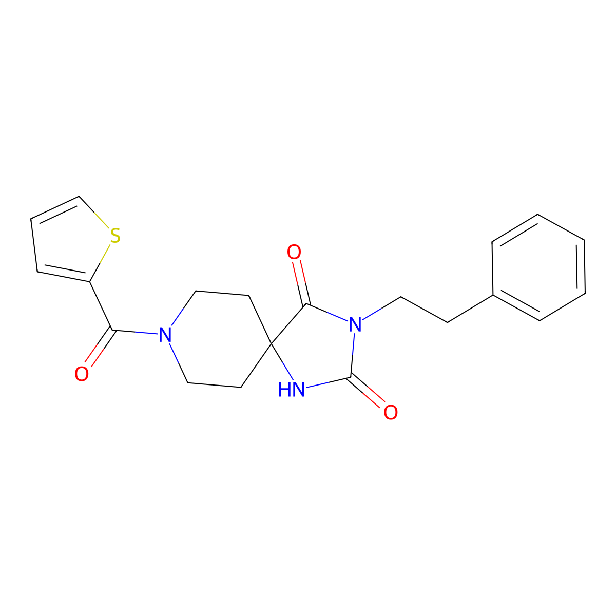 3-Phenethyl-8-(thiophene-2-carbonyl)-1,3,8-triazaspiro[4.5]decane-2,4-dione molecular structure, CAS 1021101-49-4