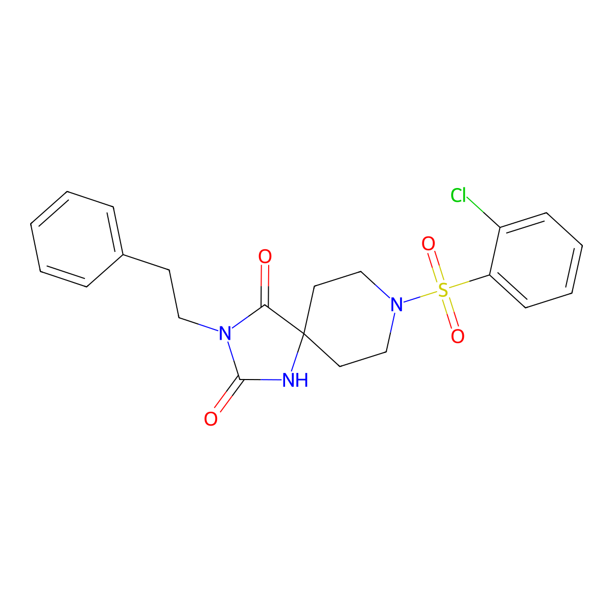 8-((2-Chlorophenyl)sulfonyl)-3-phenethyl-1,3,8-triazaspiro[4.5]decane-2,4-dione molecular structure, CAS 1021101-96-1
