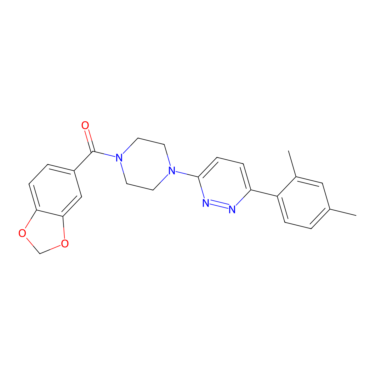 Benzo[d][1,3]dioxol-5-yl(4-(6-(2,4-dimethylphenyl)pyridazin-3-yl)piperazin-1-yl)methanone molecular structure, CAS 1021103-95-6
