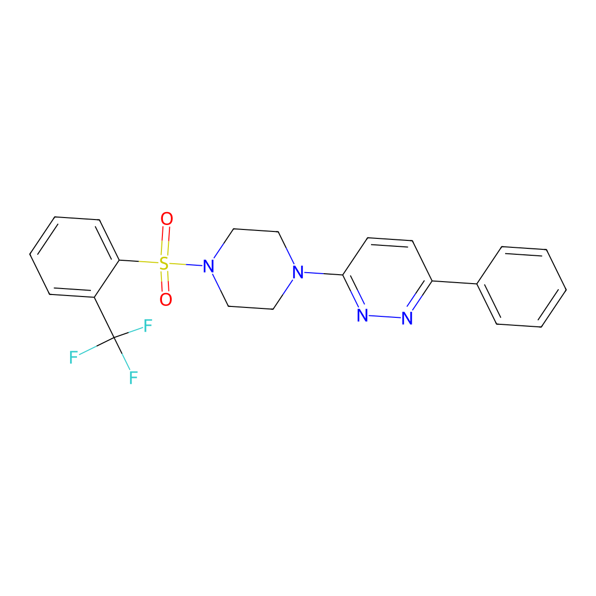 3-Phenyl-6-(4-((2-(trifluoromethyl)phenyl)sulfonyl)piperazin-1-yl)pyridazine molecular structure, CAS 1021104-22-2