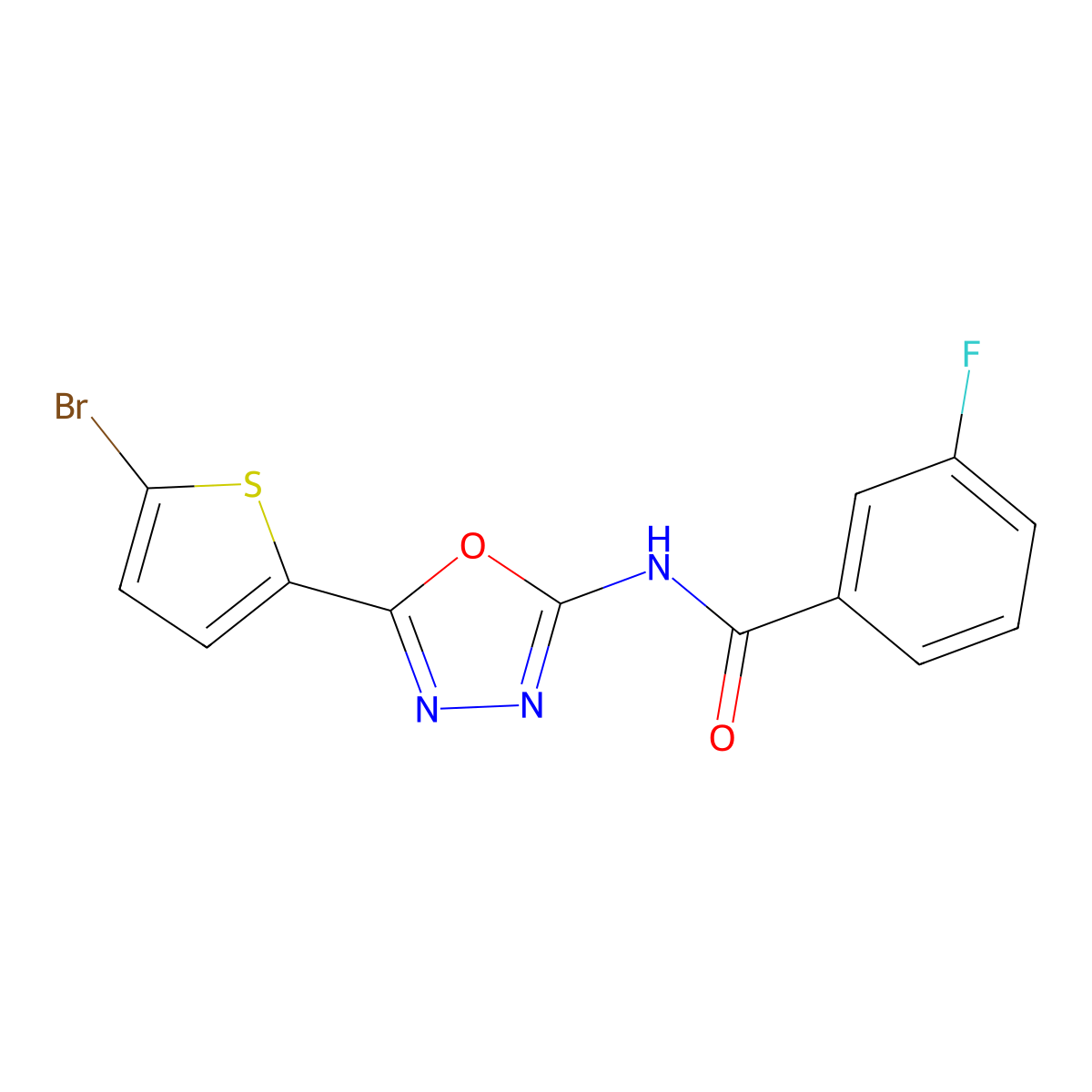 N-[5-(5-bromothiophen-2-yl)-1,3,4-oxadiazol-2-yl]-3-fluorobenzamide molecular structure, CAS 1021104-75-5