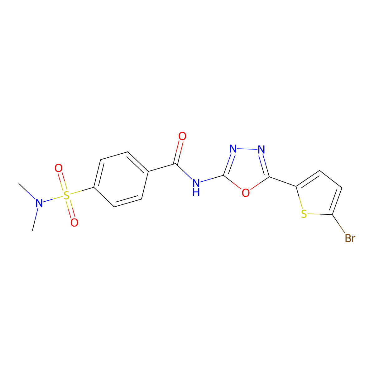 N-(5-(5-bromothiophen-2-yl)-1,3,4-oxadiazol-2-yl)-4-(N,N-dimethylsulfamoyl)benzamide molecular structure, CAS 1021104-86-8