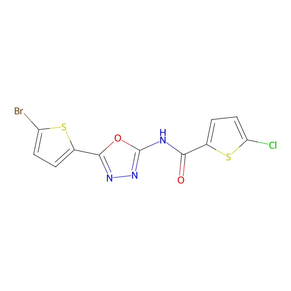 N-[5-(5-bromothiophen-2-yl)-1,3,4-oxadiazol-2-yl]-5-chlorothiophene-2-carboxamide molecular structure, CAS 1021104-91-5