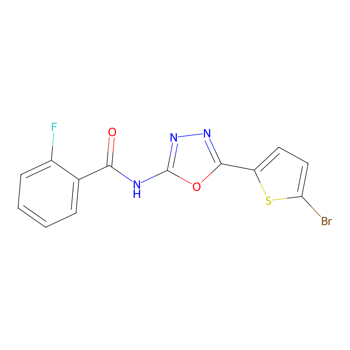 N-[5-(5-bromothiophen-2-yl)-1,3,4-oxadiazol-2-yl]-2-fluorobenzamide molecular structure, CAS 1021105-01-0