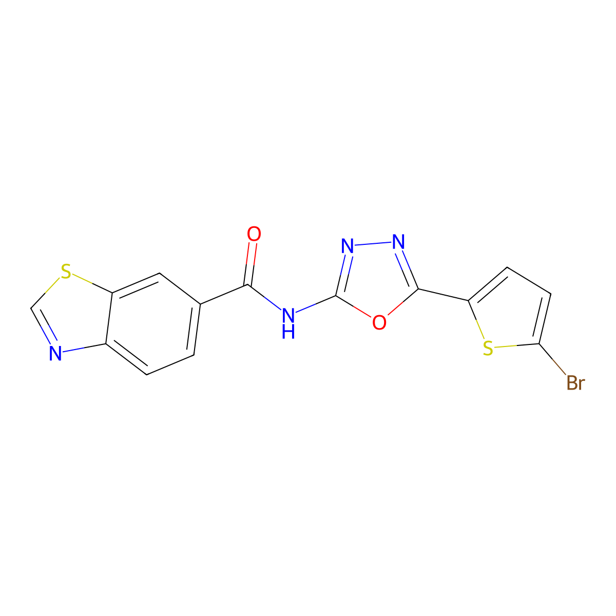 N-(5-(5-bromothiophen-2-yl)-1,3,4-oxadiazol-2-yl)benzo[d]thiazole-6-carboxamide molecular structure, CAS 1021105-11-2