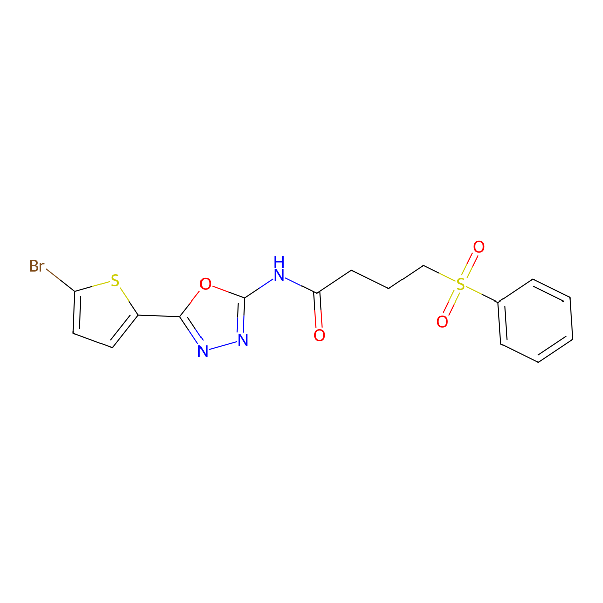 N-(5-(5-bromothiophen-2-yl)-1,3,4-oxadiazol-2-yl)-4-(phenylsulfonyl)butanamide molecular structure, CAS 1021105-20-3