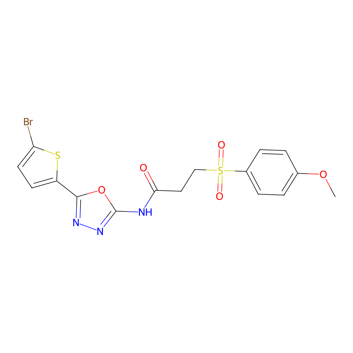 N-(5-(5-bromothiophen-2-yl)-1,3,4-oxadiazol-2-yl)-3-((4-methoxyphenyl)sulfonyl)propanamide molecular structure, CAS 1021105-24-7