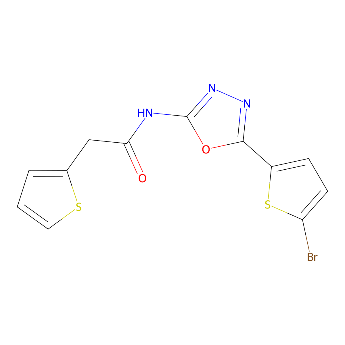 N-(5-(5-bromothiophen-2-yl)-1,3,4-oxadiazol-2-yl)-2-(thiophen-2-yl)acetamide molecular structure, CAS 1021105-27-0