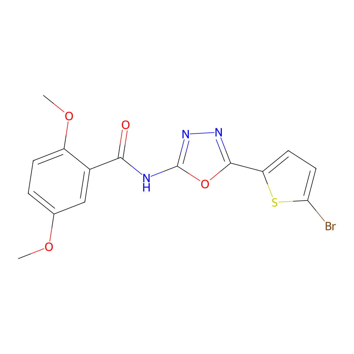 N-[5-(5-bromothiophen-2-yl)-1,3,4-oxadiazol-2-yl]-2,5-dimethoxybenzamide molecular structure, CAS 1021105-35-0