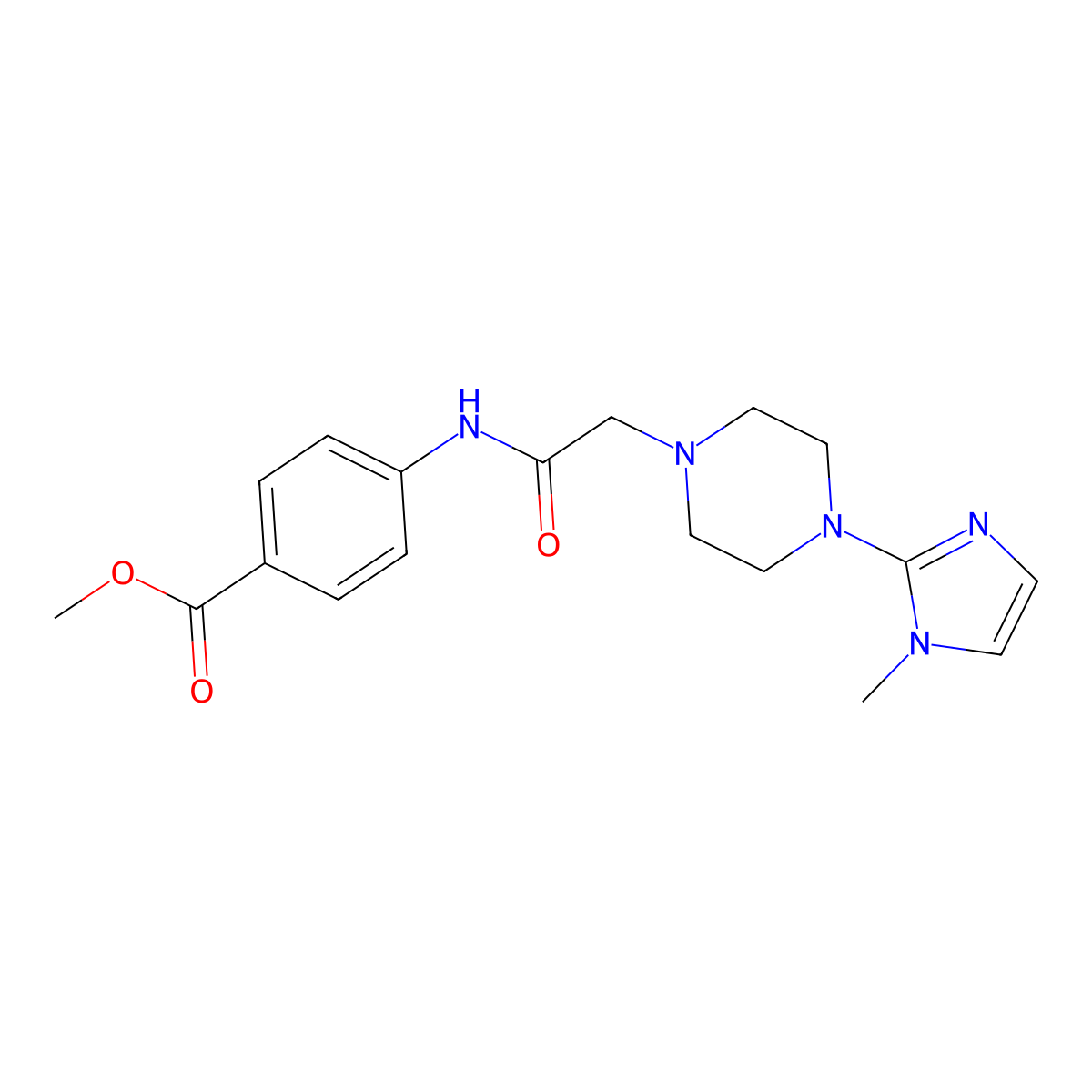 methyl 4-(2-(4-(1-methyl-1H-imidazol-2-yl)piperazin-1-yl)acetamido)benzoate molecular structure, CAS 1021105-42-9