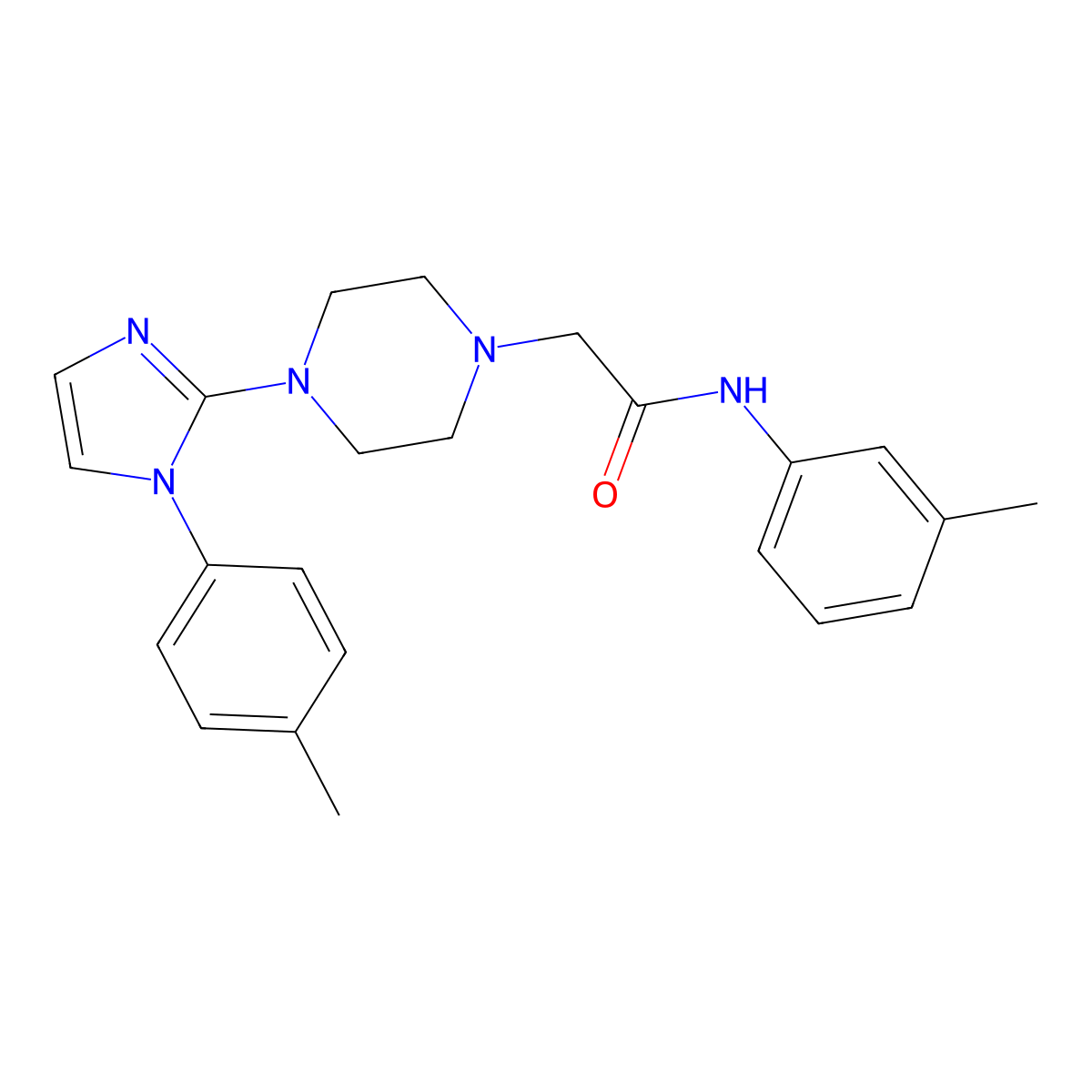 N-(m-tolyl)-2-(4-(1-(p-tolyl)-1H-imidazol-2-yl)piperazin-1-yl)acetamide molecular structure, CAS 1021105-55-4