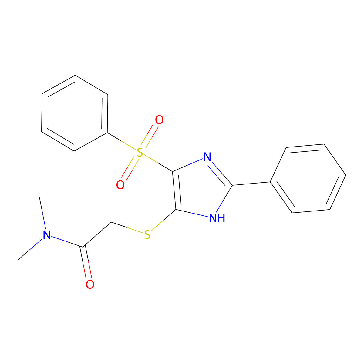 N,N-dimethyl-2-((2-phenyl-4-(phenylsulfonyl)-1H-imidazol-5-yl)thio)acetamide molecular structure, CAS 1021106-09-1