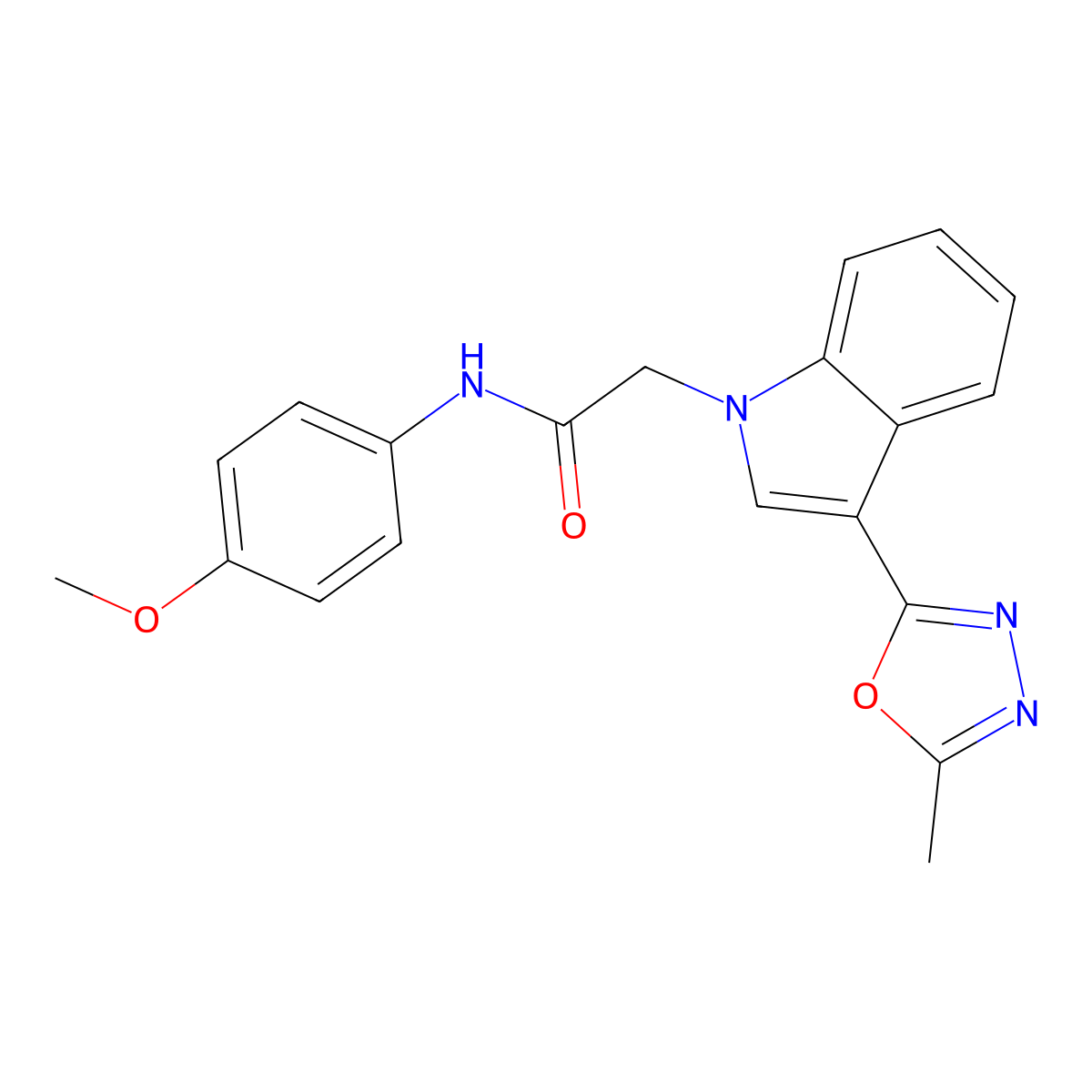 N-(4-methoxyphenyl)-2-(3-(5-methyl-1,3,4-oxadiazol-2-yl)-1H-indol-1-yl)acetamide molecular structure, CAS 1021106-23-9