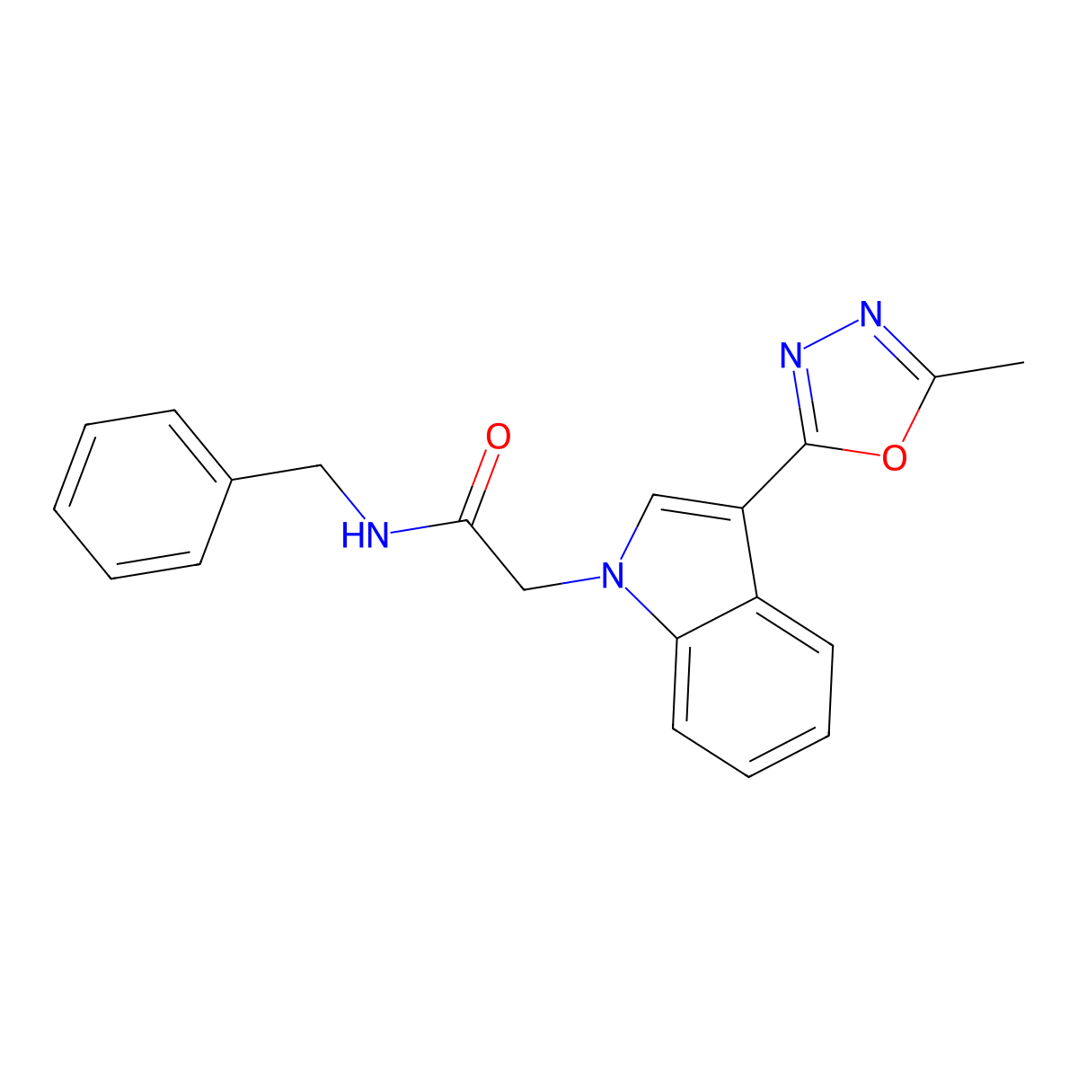 N-benzyl-2-[3-(5-methyl-1,3,4-oxadiazol-2-yl)-1H-indol-1-yl]acetamide molecular structure, CAS 1021106-25-1