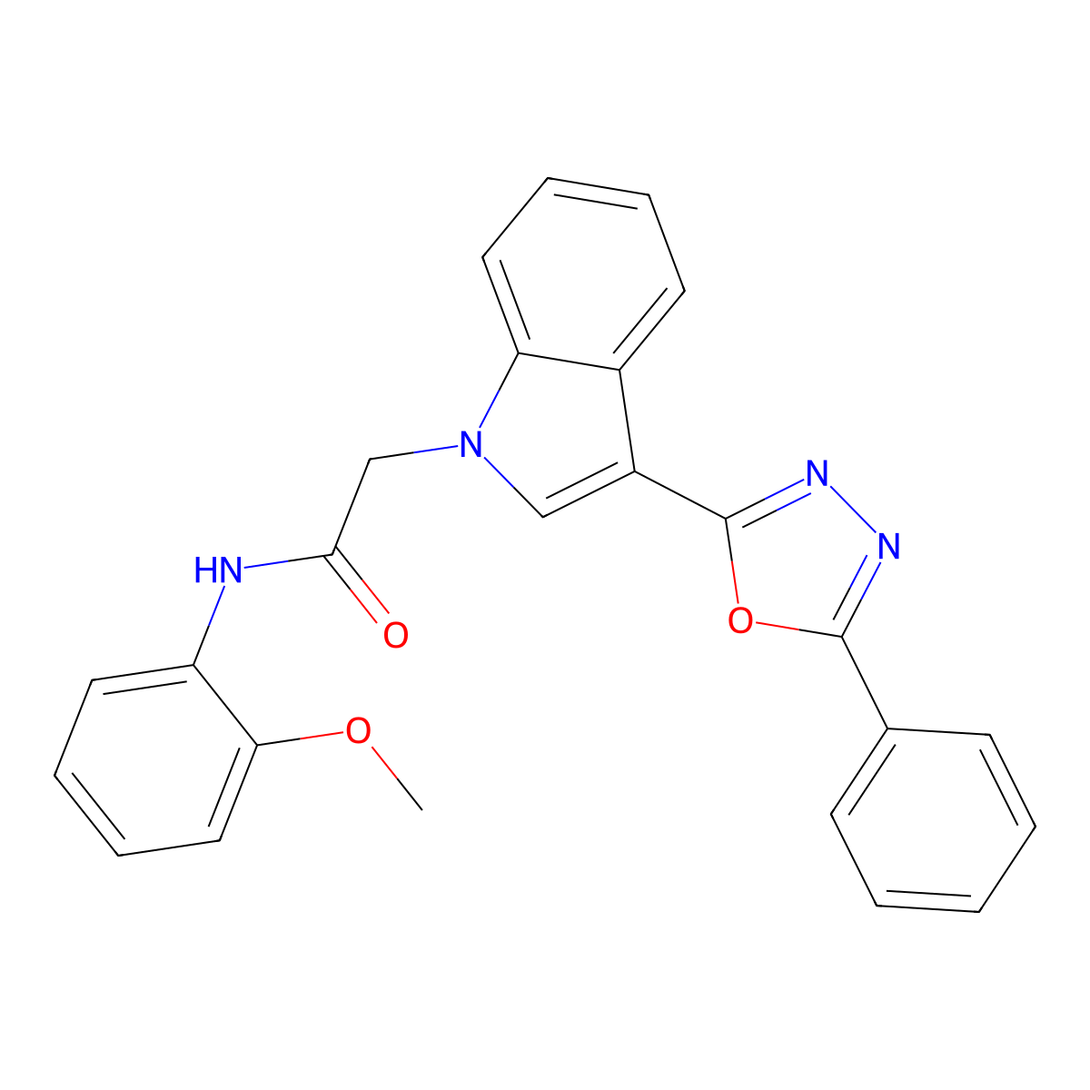 N-(2-methoxyphenyl)-2-(3-(5-phenyl-1,3,4-oxadiazol-2-yl)-1H-indol-1-yl)acetamide molecular structure, CAS 1021106-27-3