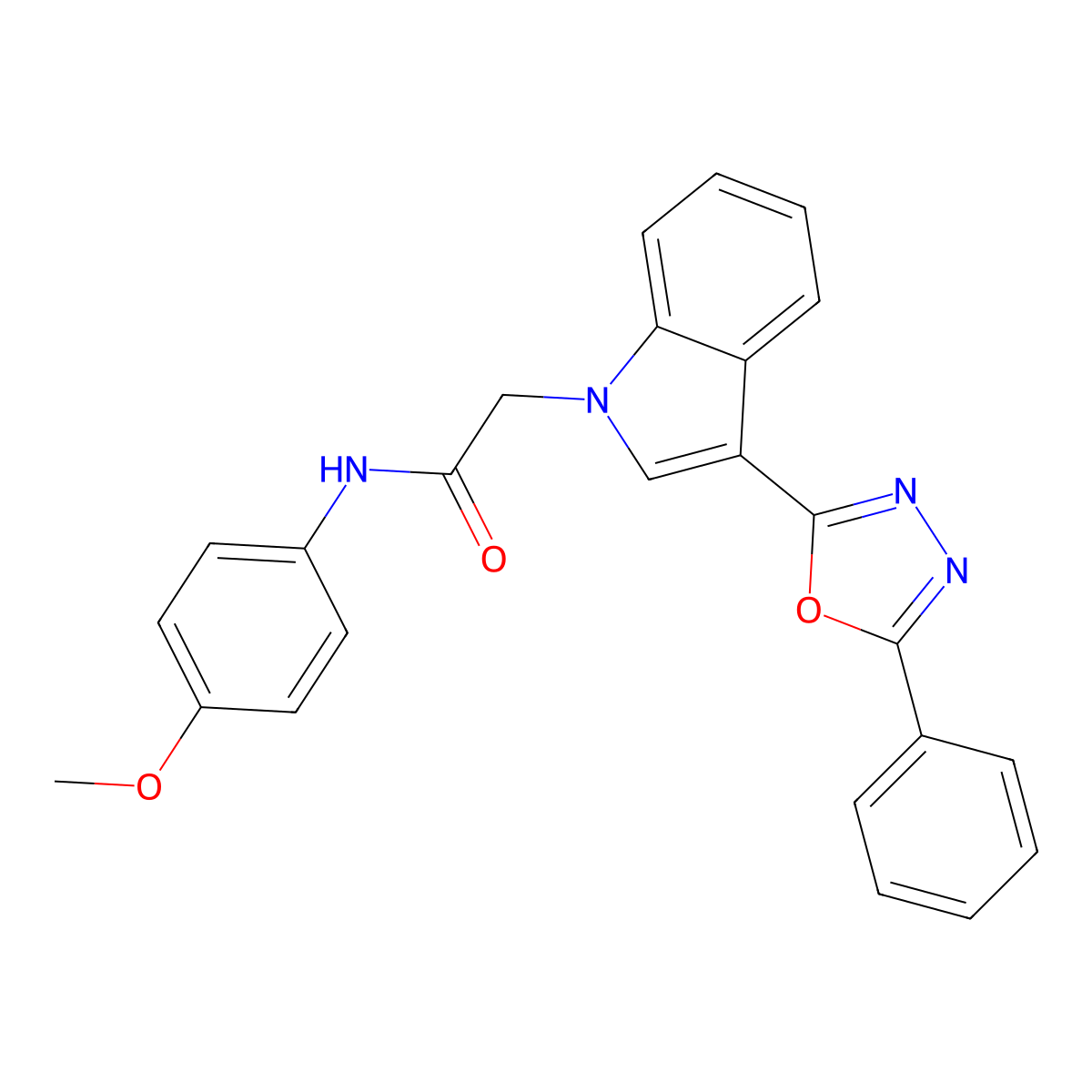 N-(4-methoxyphenyl)-2-(3-(5-phenyl-1,3,4-oxadiazol-2-yl)-1H-indol-1-yl)acetamide molecular structure, CAS 1021106-28-4