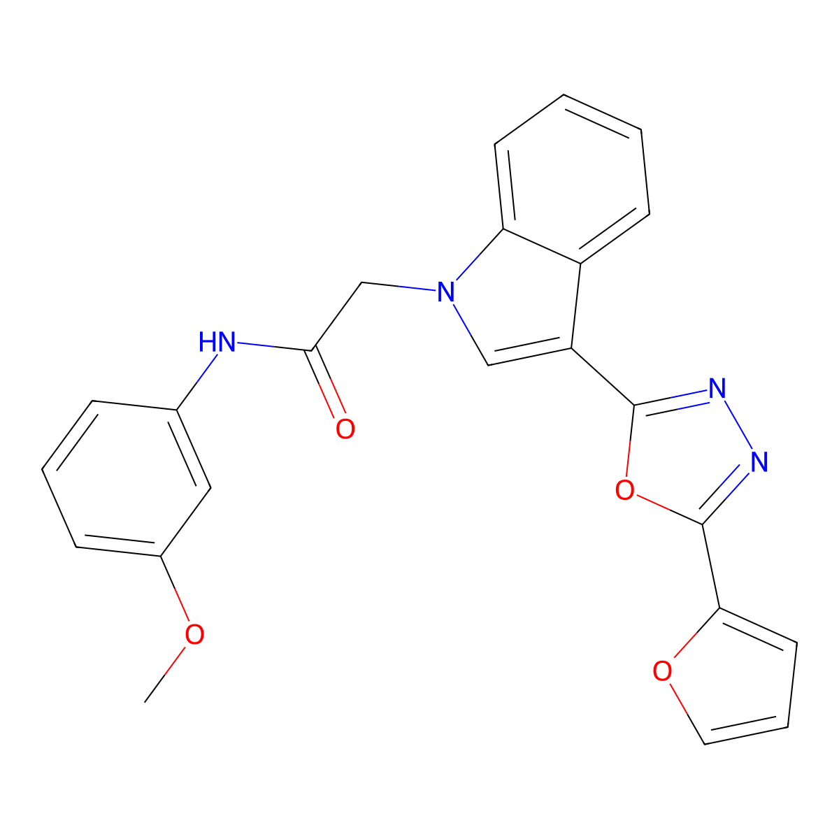2-(3-(5-(furan-2-yl)-1,3,4-oxadiazol-2-yl)-1H-indol-1-yl)-N-(3-methoxyphenyl)acetamide molecular structure, CAS 1021106-36-4