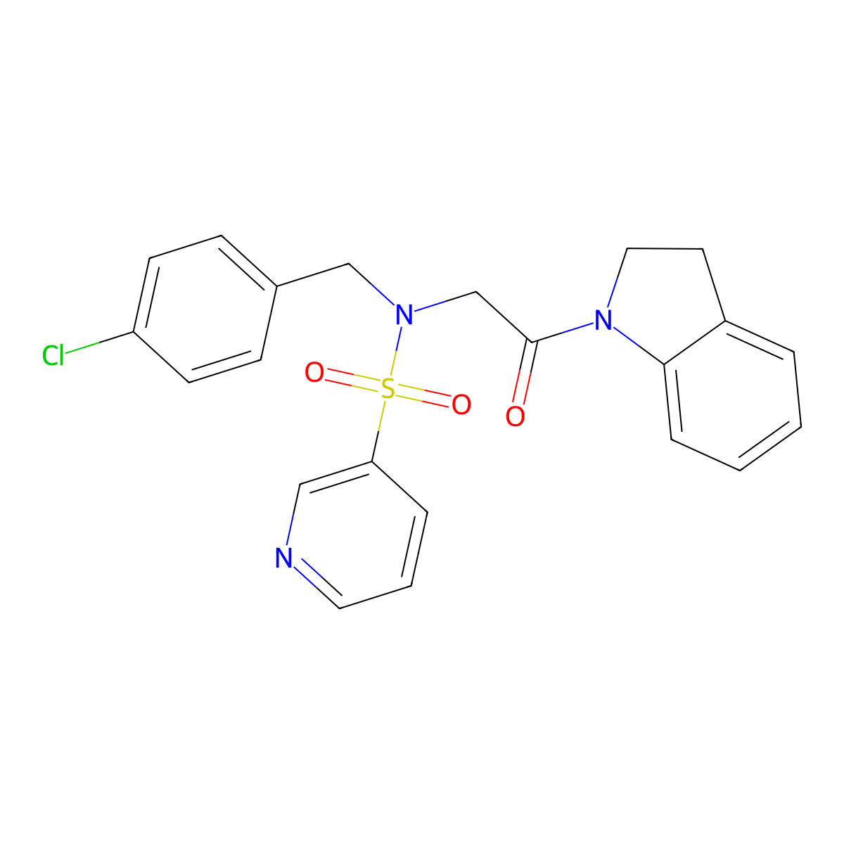 N-(4-chlorobenzyl)-N-(2-(indolin-1-yl)-2-oxoethyl)pyridine-3-sulfonamide molecular structure, CAS 1021106-40-0