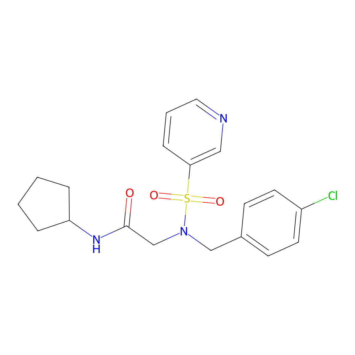 2-(N-(4-chlorobenzyl)pyridine-3-sulfonamido)-N-cyclopentylacetamide molecular structure, CAS 1021106-42-2