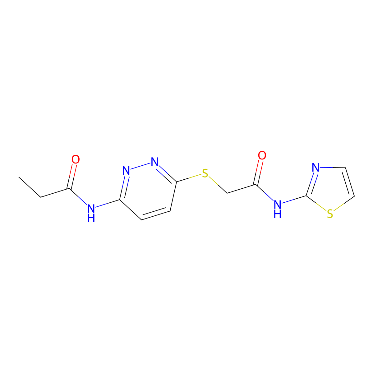 N-(6-((2-oxo-2-(thiazol-2-ylamino)ethyl)thio)pyridazin-3-yl)propionamide molecular structure, CAS 1021106-62-6