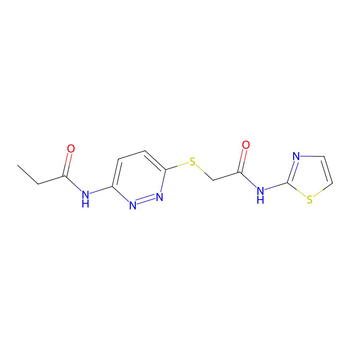 N-(6-((2-oxo-2-(thiazol-2-ylamino)ethyl)thio)pyridazin-3-yl)propionamide molecular structure, CAS 1021106-62-6