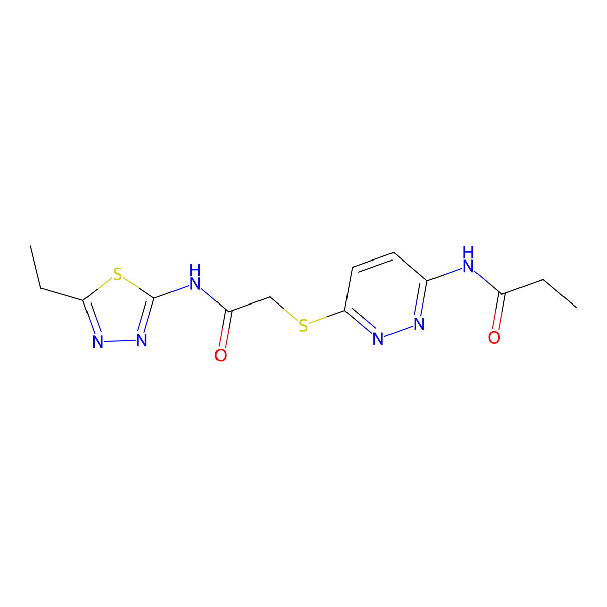 N-(6-((2-((5-ethyl-1,3,4-thiadiazol-2-yl)amino)-2-oxoethyl)thio)pyridazin-3-yl)propionamide molecular structure, CAS 1021106-64-8