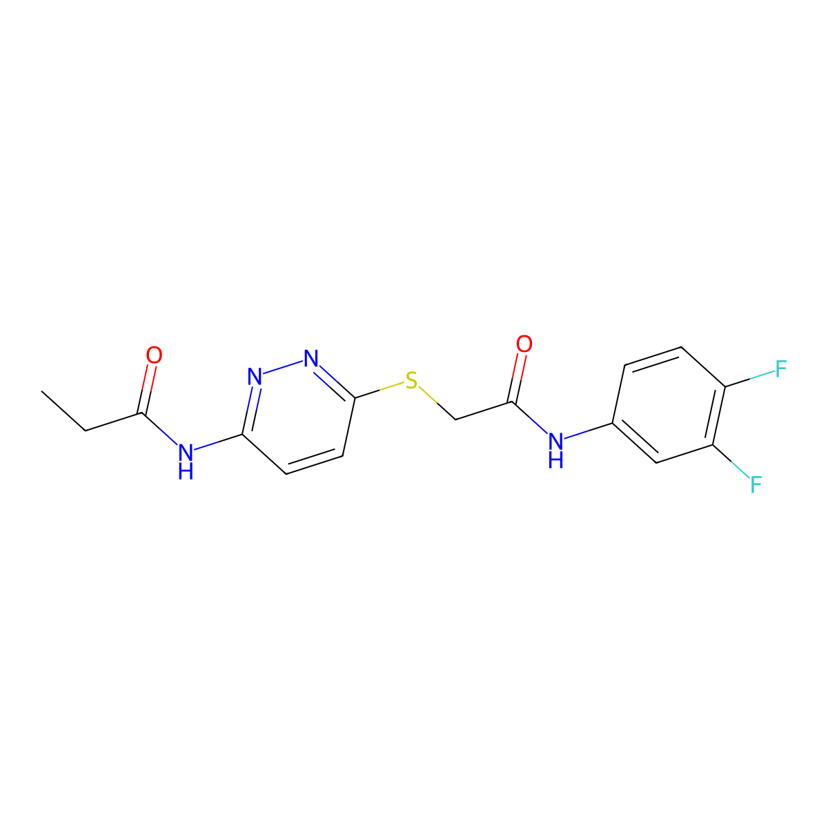 N-(6-((2-((3,4-difluorophenyl)amino)-2-oxoethyl)thio)pyridazin-3-yl)propionamide molecular structure, CAS 1021106-70-6