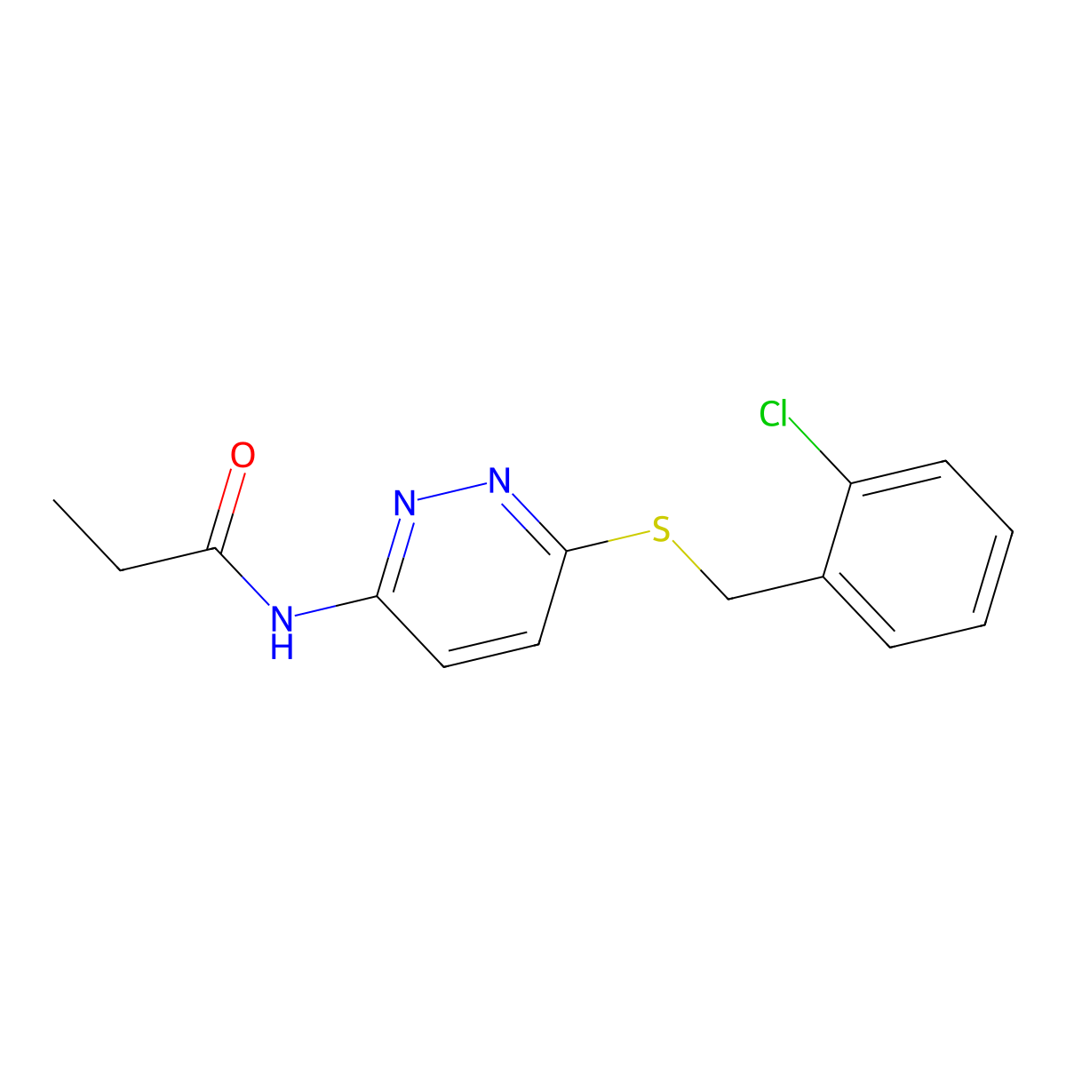 N-(6-((2-chlorobenzyl)thio)pyridazin-3-yl)propionamide molecular structure, CAS 1021106-77-3