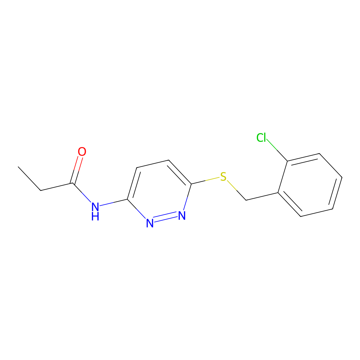 N-(6-((2-chlorobenzyl)thio)pyridazin-3-yl)propionamide molecular structure, CAS 1021106-77-3