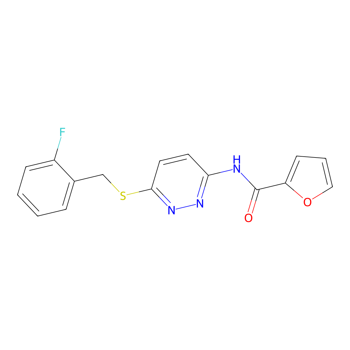 N-(6-((2-fluorobenzyl)thio)pyridazin-3-yl)furan-2-carboxamide molecular structure, CAS 1021106-79-5