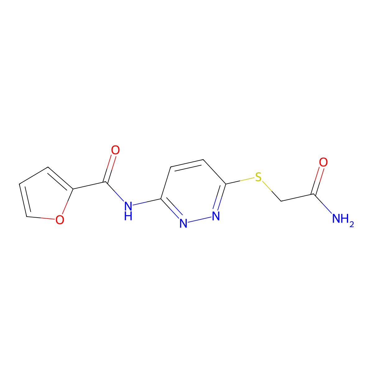 N-(6-((2-amino-2-oxoethyl)thio)pyridazin-3-yl)furan-2-carboxamide molecular structure, CAS 1021106-82-0