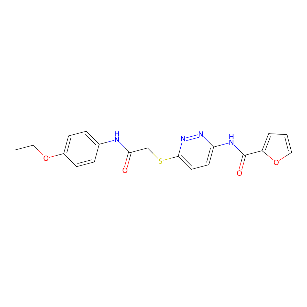 N-(6-((2-((4-ethoxyphenyl)amino)-2-oxoethyl)thio)pyridazin-3-yl)furan-2-carboxamide molecular structure, CAS 1021106-88-6