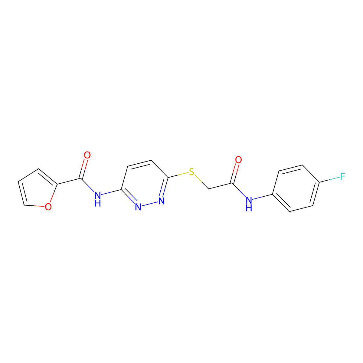 N-(6-((2-((4-fluorophenyl)amino)-2-oxoethyl)thio)pyridazin-3-yl)furan-2-carboxamide molecular structure, CAS 1021106-91-1