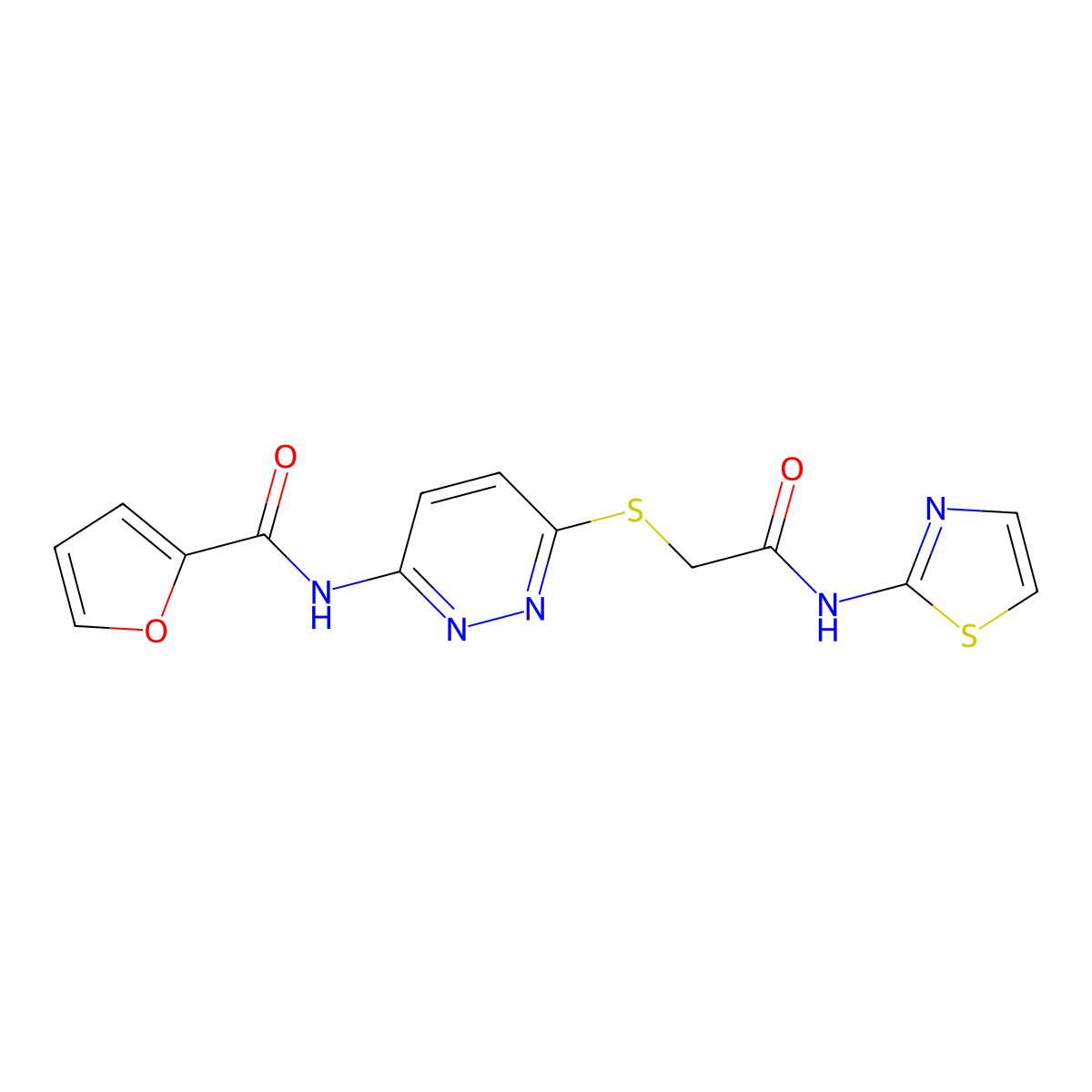N-(6-((2-oxo-2-(thiazol-2-ylamino)ethyl)thio)pyridazin-3-yl)furan-2-carboxamide molecular structure, CAS 1021107-03-8