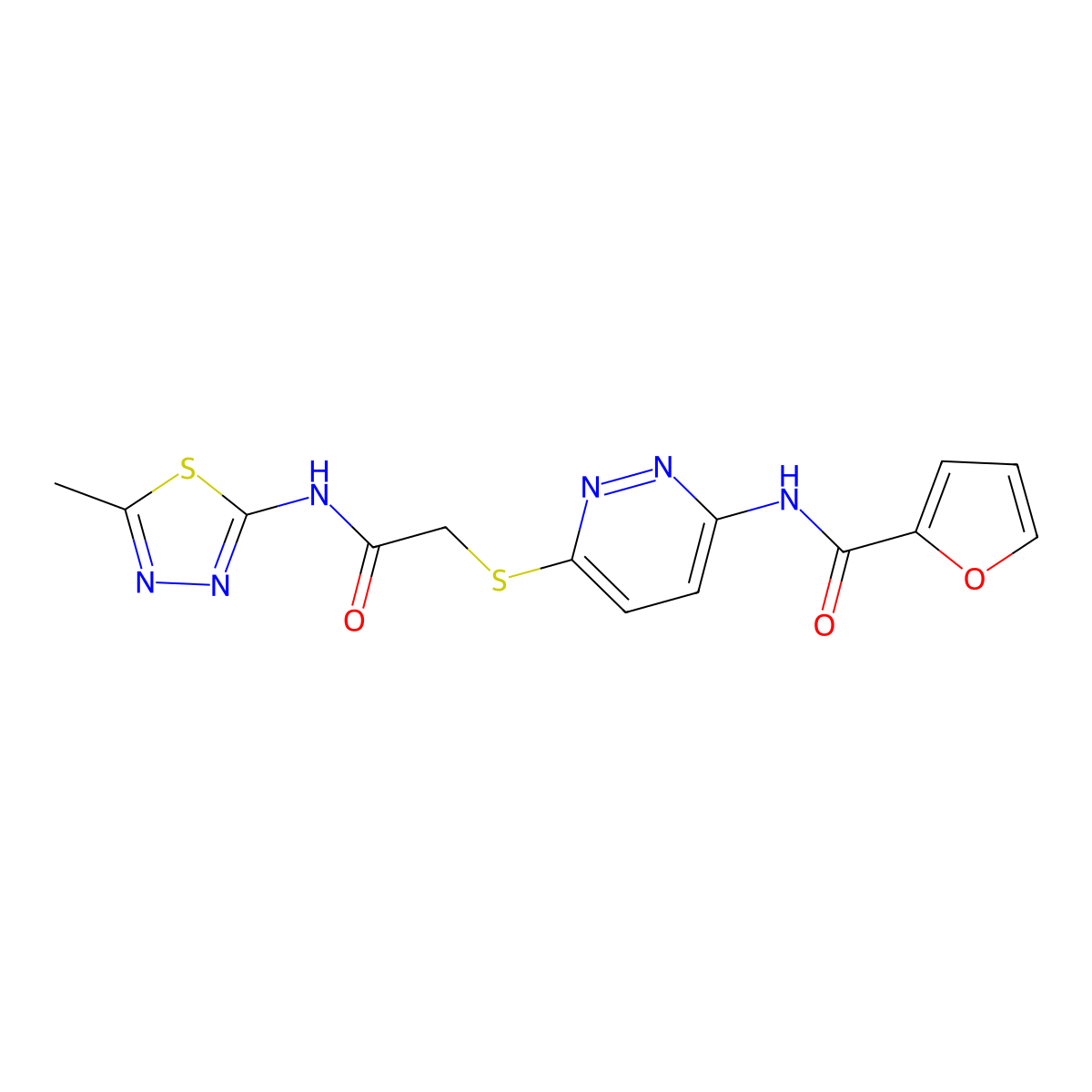 N-(6-((2-((5-methyl-1,3,4-thiadiazol-2-yl)amino)-2-oxoethyl)thio)pyridazin-3-yl)furan-2-carboxamide molecular structure, CAS 1021107-05-0